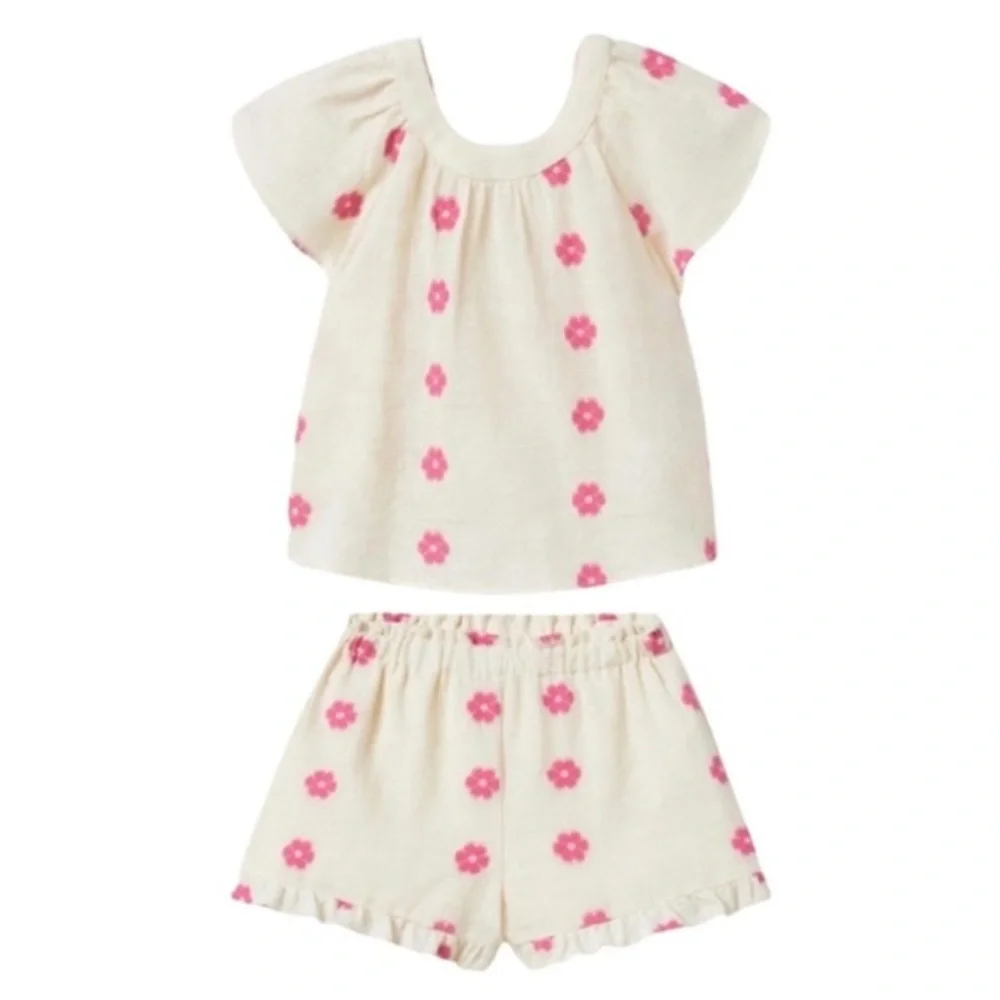 ZARA TODDLER GIRL FLORAL EMBROIDERED SHIRT & SHORTS